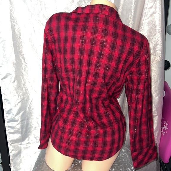 Victoria secret sparkle top button up pj red plaid glitter black purple cute - Picture 3 of 5